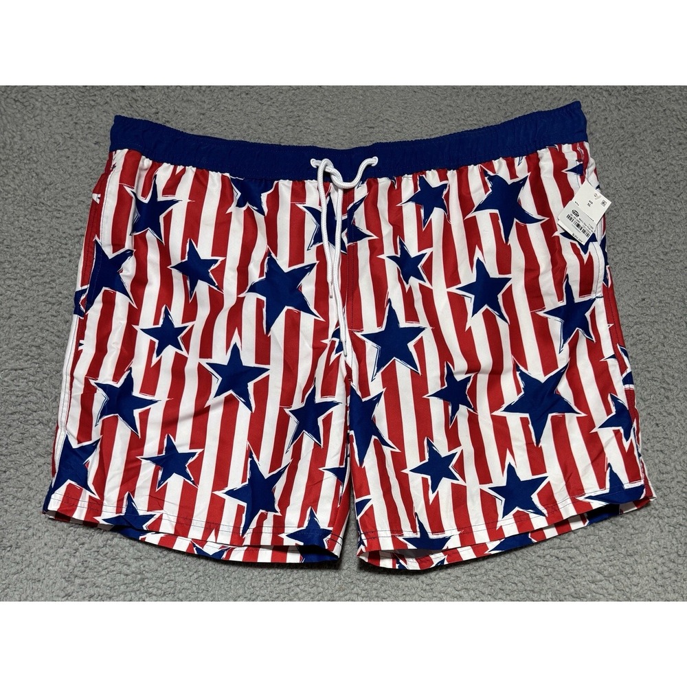 Mad Engine Stars and Stripes Patriotic Swim Trunks Board Shorts Mens XL NEW